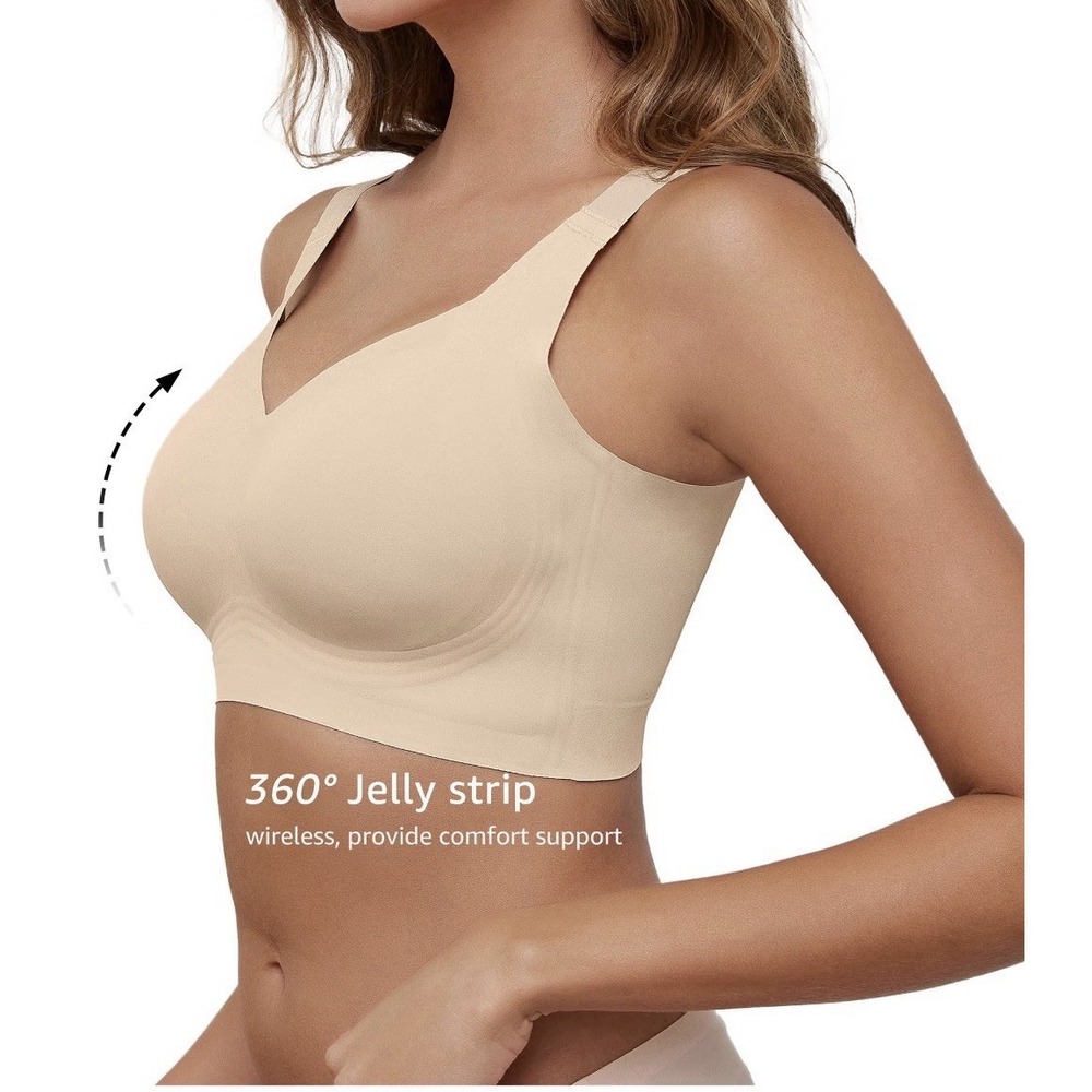 Daystry Smooth Wireless Bra Comfort Seamless Full Coverage Beige Women Size 4XL - Picture 3 of 9